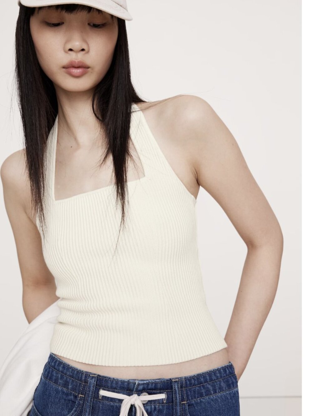 Sculpted Square-Neck Halter Top